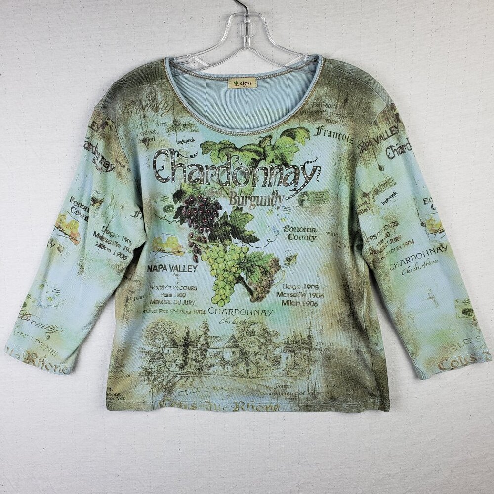 Vintage Y2K Cactus Top Tee Shirt Chardonnay Wine Print Bedazzled Bling size L
